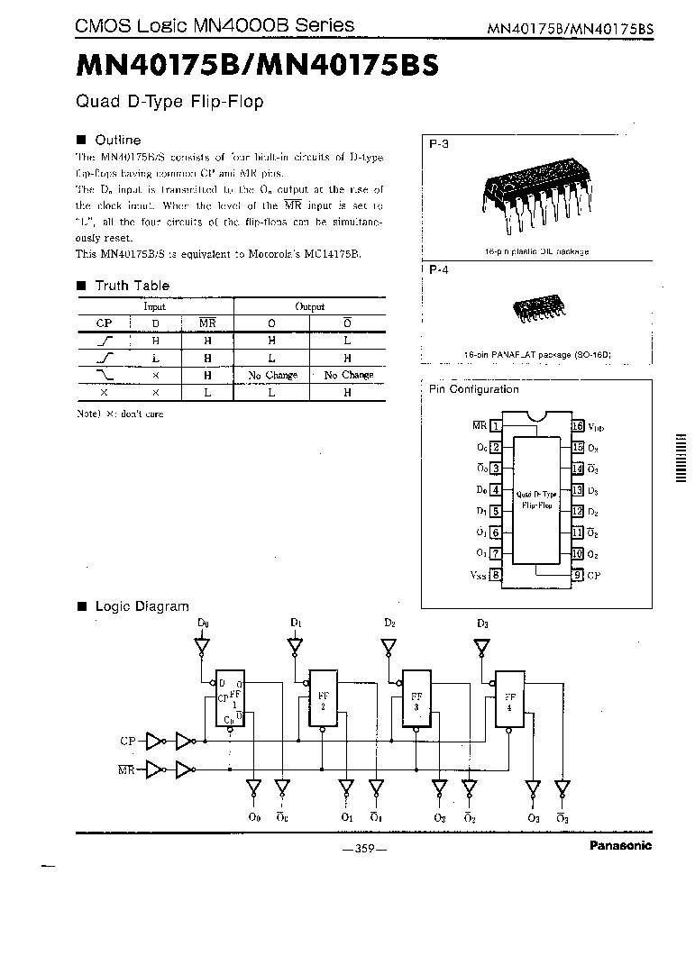 > mn40175bs (panasonic corp) d flip-flop, pdso16 pdf资料下载