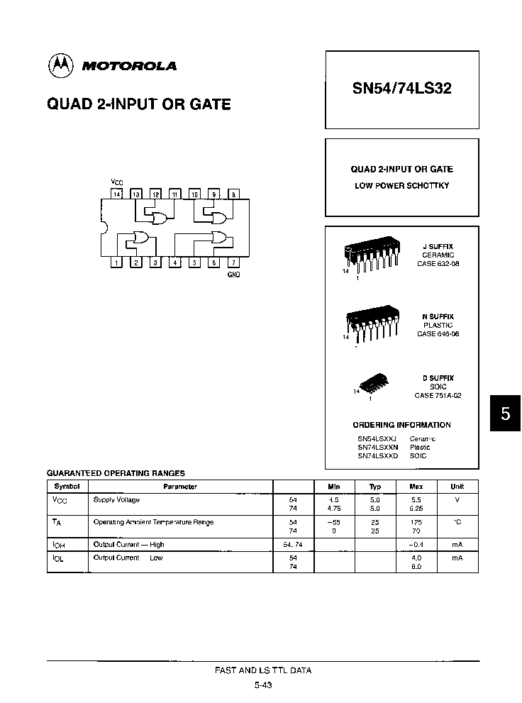 > sn74ls32dr2 (motorola inc) ls series, quad 2-input or gate