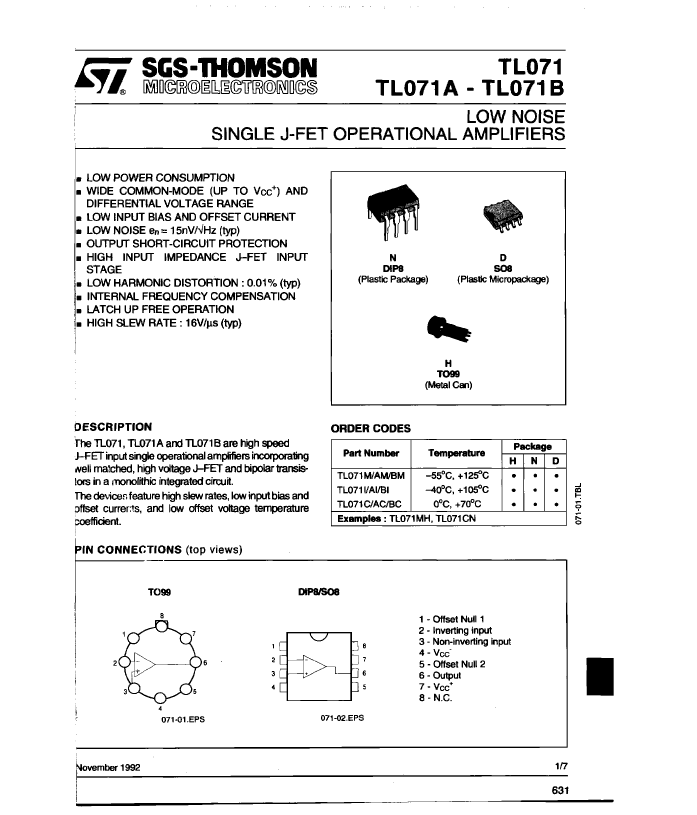 > tl071bih (stmicroelectronics) op-amp, 5000 uv offset-max, 4