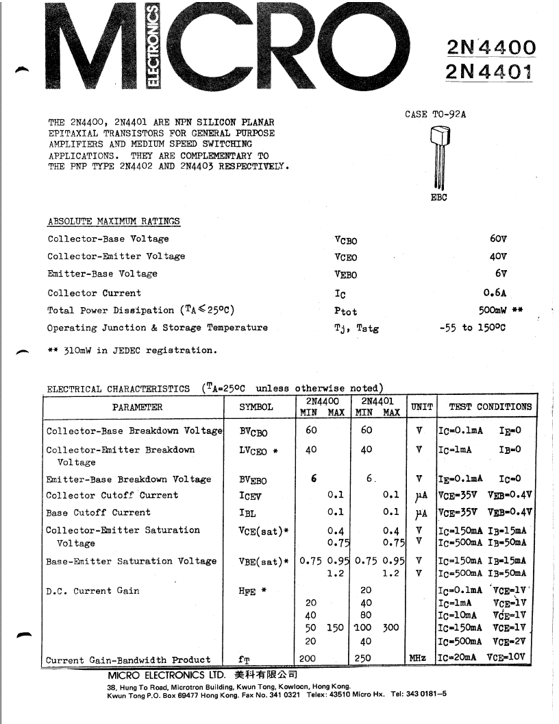 2n4401microcommercialcomponentsnpngeneralpurposeamplifierpdf资料