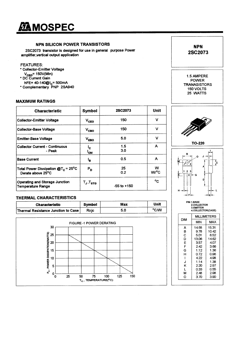 > 2sc2073 (mospec semiconductor corp.) power transistors(1.