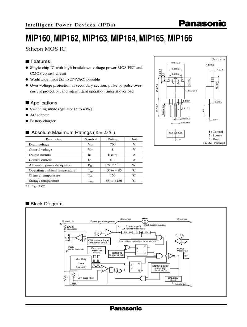 > mip160 (panasonic corp) silicon mos ic pdf资料下载