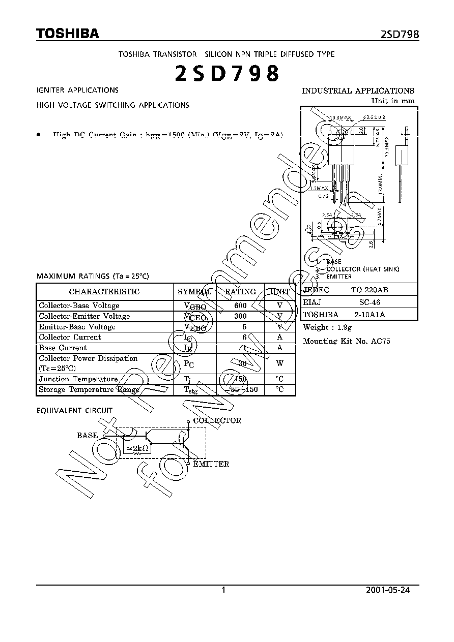 2sd798 6 a 300 v npn si power transistor to-220ab