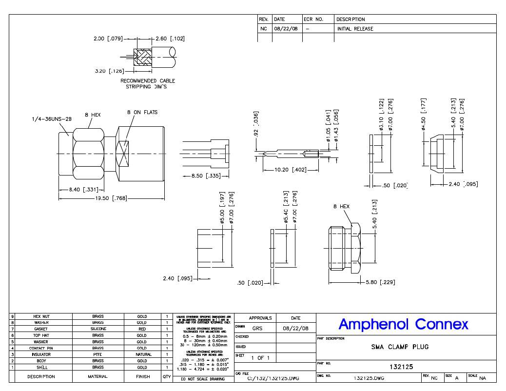 > 132125 (amphenol connex)conn plug sma str clamp rg-58 pdf资料