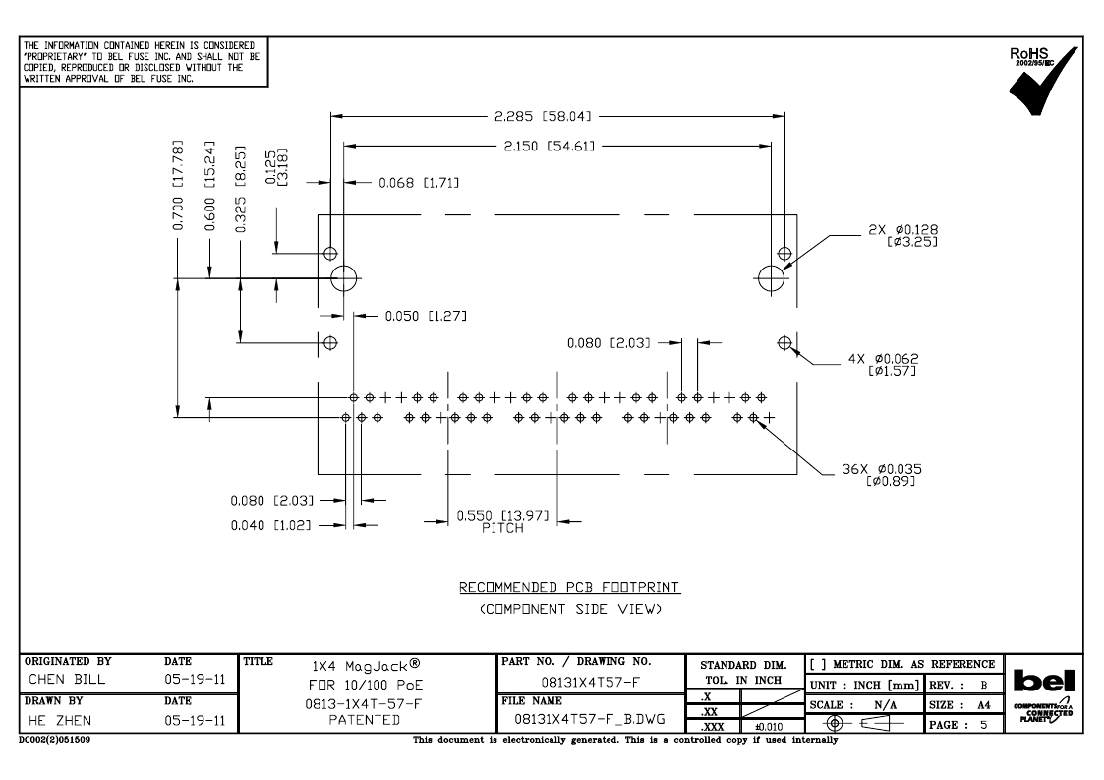 >> 0813-1x4t-57-f (bel fuse inc)conn magjack 4pt 10/100b-tx pdf