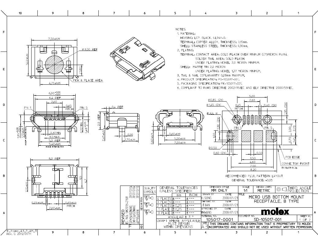 1050171001molexincmicrousbbrecbottommountpdf资料下载