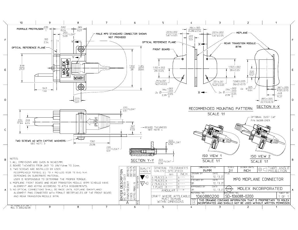 1060880200(molex inc)mpo midplane connector pdf资料下载