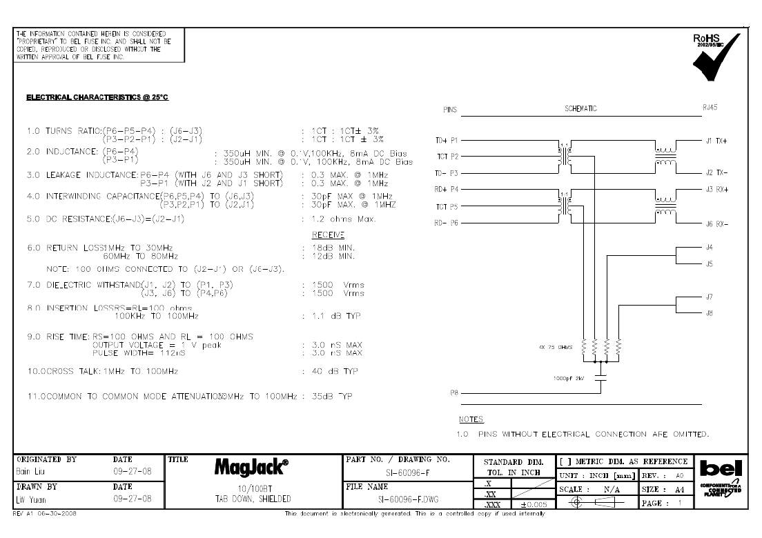 > si-60096-f (stewart connector)conn magjack 4pt 10/100btx g/y